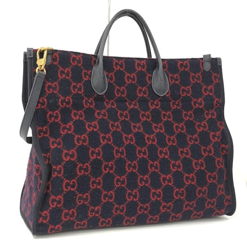 Gucci Handbag GG Wool Navy Blue Red